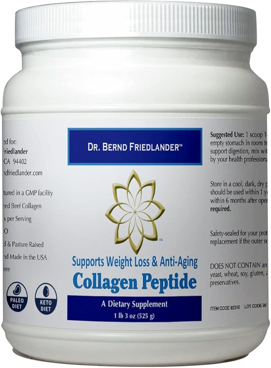 Non GMO •Grass fed• Made in The USA • Gluten Free • Dr. Friedlander's Collagen peptides