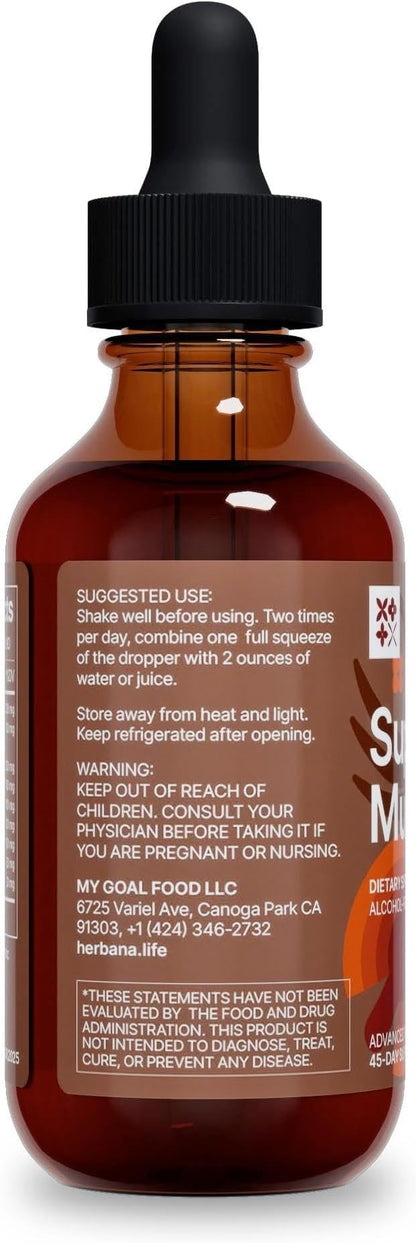 Super Mushrooms 8-in1 - 2 fl oz Liquid Extract - Brain Booster & Immune Support Drops - Reishi, Lion`s Mane, Cordyceps, Chaga, Mitake, Turkey Tails, Shiitake, Agaricus - High Potency - 45-Day Supply