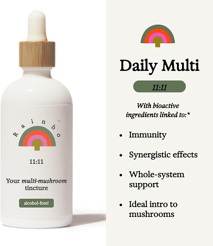 11:11 Multi Mushroom Tincture, Alcohol Free Dual Extract Mushroom Supplement for Comprehensive Immune Support, Brain Support, Liquid Lion's Mane & Turkey Tail, Vegan, Non GMO, 3.4 fl oz