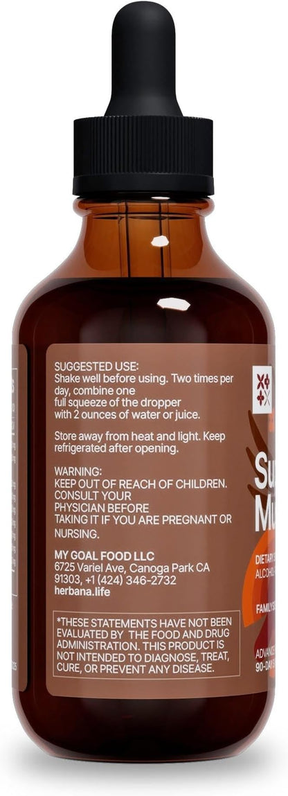 Super Mushrooms 8-in1 - 4 fl oz Liquid Extract - Brain Booster & Immune Support Drops - Reishi, Lion`s Mane, Cordyceps, Chaga, Mitake, Turkey Tails, Shiitake, Agaricus - High Potency - 90-Day Supply
