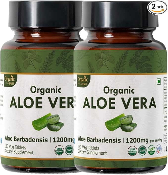 Aloe Vera 120 Tablets | Aloe Barbadensis (Aloe Vera) | USDA Organic Certified | Organic and Natural 120tab - Pack of 2