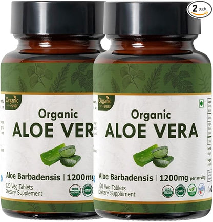 Aloe Vera 120 Tablets | Aloe Barbadensis (Aloe Vera) | USDA Organic Certified | Organic and Natural 120tab - Pack of 2