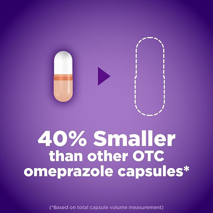 Amazon Basic Care Omeprazole Delayed Release Mini Capsules 20 mg, Acid Reducer, 24HR Heartburn Relief, 42 Count Pack