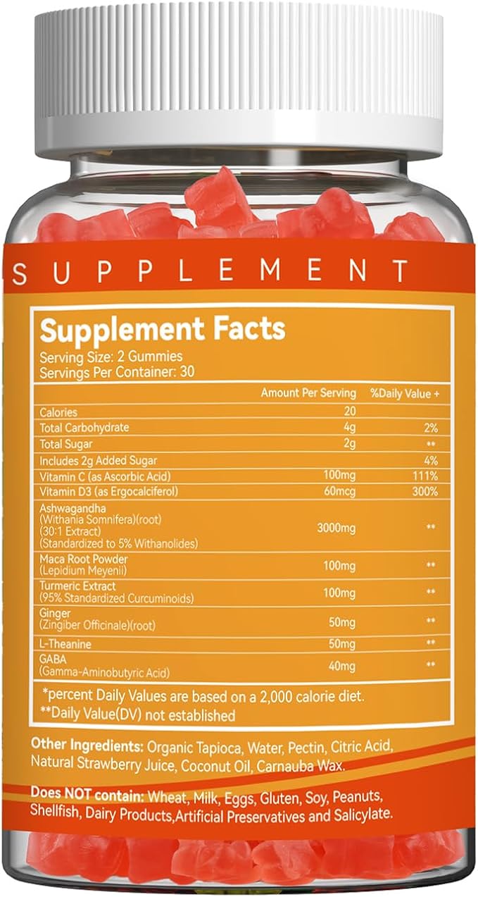 2 Pack Ashwagandha Gummies & Vitamin D3, 3000mg Extra Strength Ashwagandha Root Extract for Boosts Energy, Immune Support, Non-GMO, Mixed Berry Flavor, 120 Count