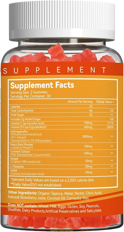 2 Pack Ashwagandha Gummies & Vitamin D3, 3000mg Extra Strength Ashwagandha Root Extract for Boosts Energy, Immune Support, Non-GMO, Mixed Berry Flavor, 120 Count