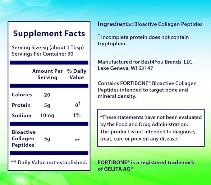 Collagen, Bioactive Hydrolyzed Collagen Peptides Powder Supplement, FORTIBONE®, Unflavored, Type 1 and 3, Gluten Free, Kosher, 90 Day Supply (3 Pack)
