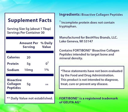Collagen, Bioactive Hydrolyzed Collagen Peptides Powder Supplement, FORTIBONE®, Unflavored, Type 1 and 3, Gluten Free, Kosher, 90 Day Supply (3 Pack)