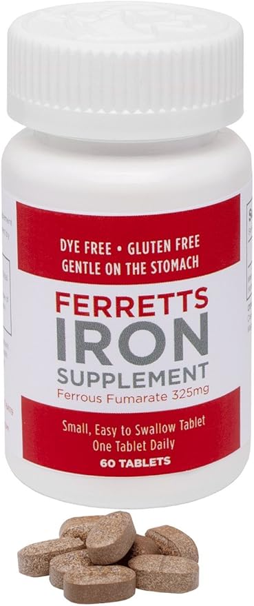 Iron Tablets 106mg (325mg Ferrous Fumarate) - 60 Day Supply of High Potency Iron Supplements for Women & Men - Gentle & Non-Constipating Iron Supplements for Anemia - 60 Iron Pills Per Bottle