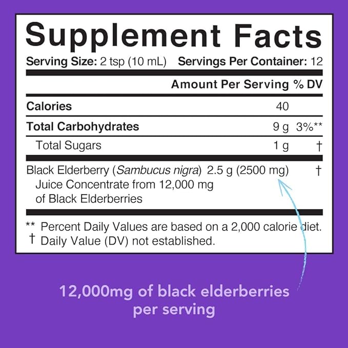 Elderberry Syrup for Adults & Kids Immune Support - High Flavonoid - Non-GMO, Vegan - Equivalent to 12,000mg of Black Elderberries per Serving (4oz Glass Bottle)