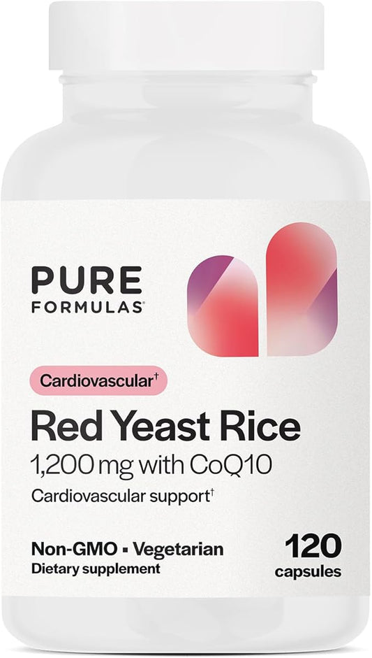 PureFormulas Extra Strength Red Yeast Rice 1200mg with CoQ10 100mg, Cholesterol Support Supplement, Citrinin-Free, Non-GMO, Gluten-Free, 120 Capsules (2 Months Supply)