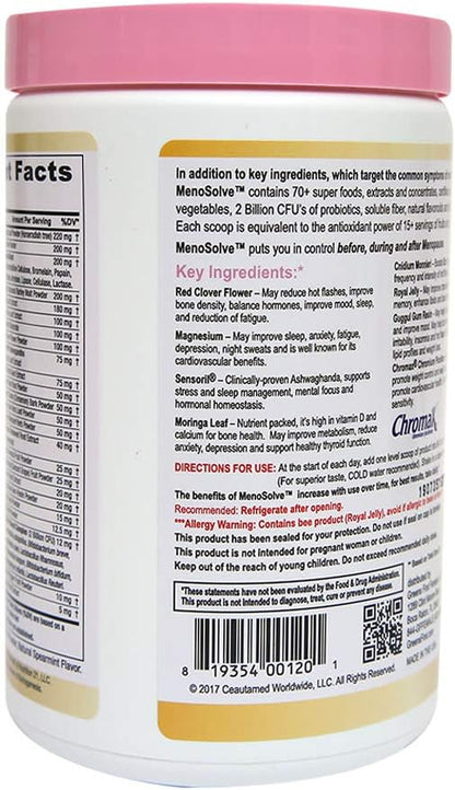 Greens First MenoSolve Plus Probiotics Powder - Natural Relief for Menopause Symptoms - Non-GMO/Dairy-Free/Soy-Free - with Red Clover Flower, Magnesium & Moringa Leaf (30 Servings)