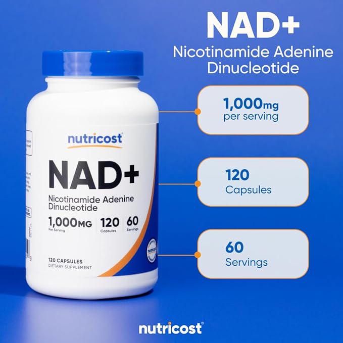 Nutricost NAD+ Supplement 1,000mg per Serving,120 Capsules (Nicotinamide Adenine Dinucleotide) - 60 Servings, Gluten-Free, Vegan