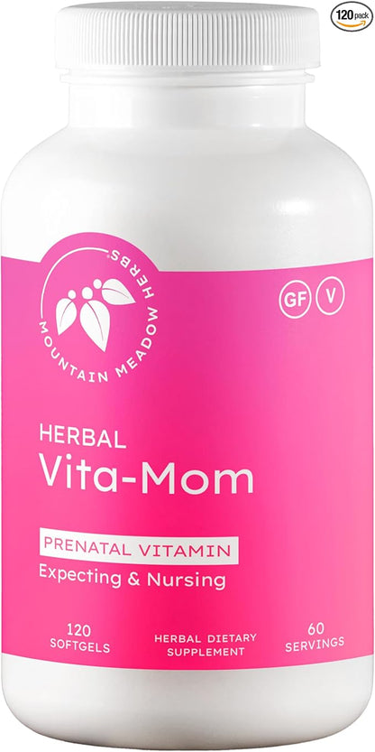 Mountain Meadow Herbs Vita-MOM Prenatal Vitamins – Herbal Supplement for Women with Folic Acid, Iron, Multivitamins & Organic Herbs – 120 Softgels (2-Month Supply)