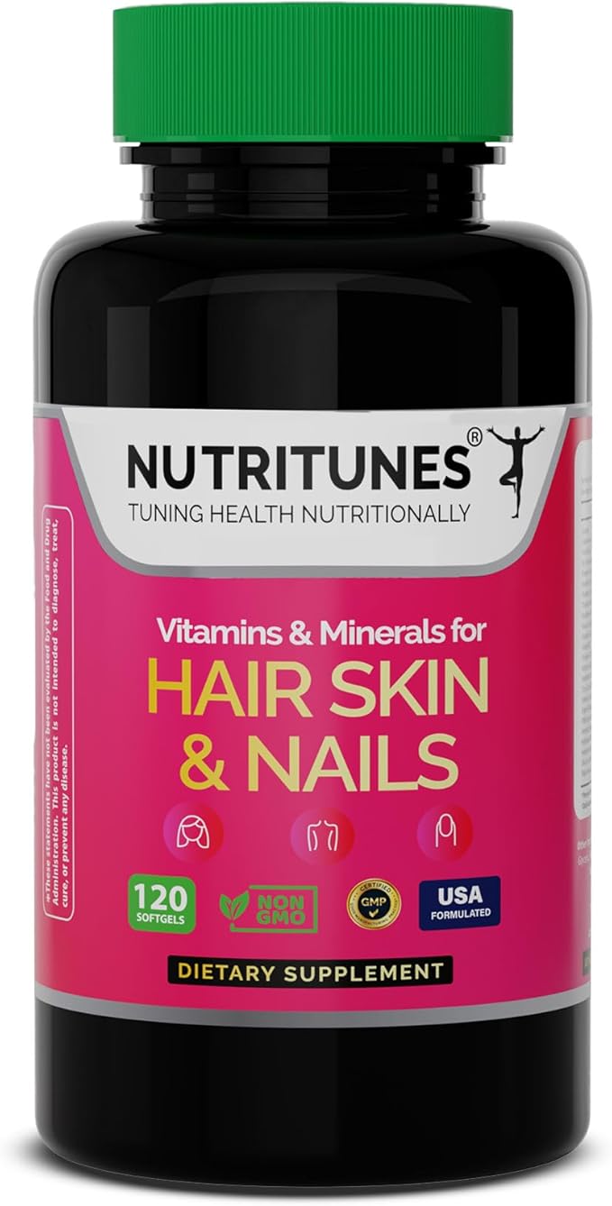 Hair, Skin, & Nails Multivitamins & Minerals - Biotin, Folate, Vitamin C, D3, E B-6 & B-12 Supports Hair, Skin, & Nail Health - Non-GMO, GMP-Certified (120 Softgel Capsules)