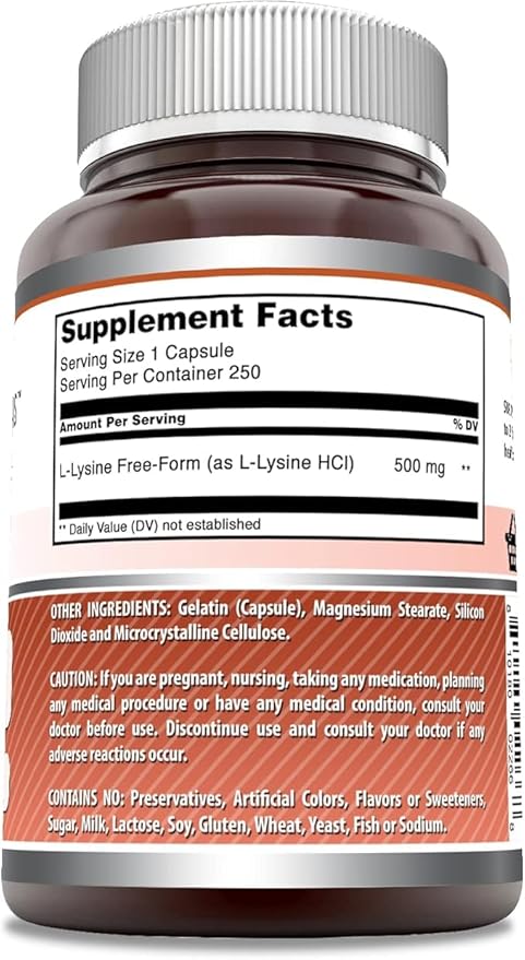 Amazing Formulas L-Lysine 500 mg Capsules Amino Acid Supplement | Non-GMO | Gluten Free | Made in USA (250 | 3 Pack)