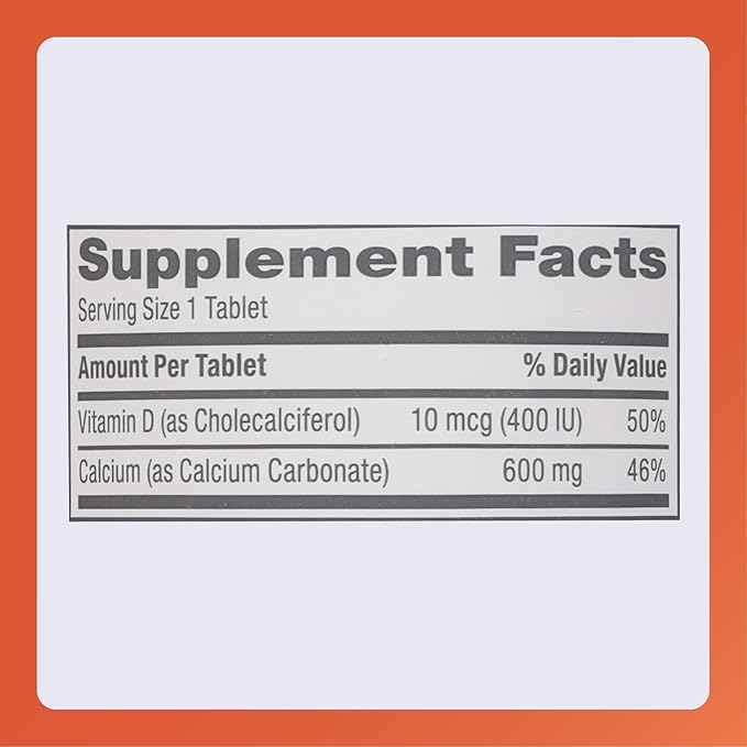 Rugby 600mg Calcium Tablets - Made with 10mcg (400IU) of Vitamin D3 - Dietary Supplement - 180 Count (2 Pack)