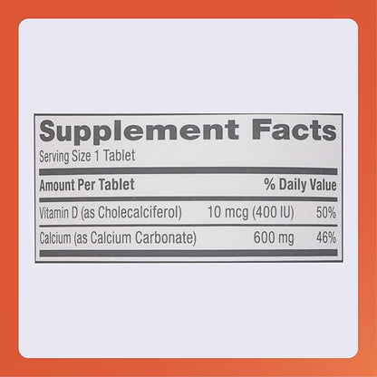 Rugby 600mg Calcium Tablets - Made with 10mcg (400IU) of Vitamin D3 - Dietary Supplement - 180 Count (2 Pack)