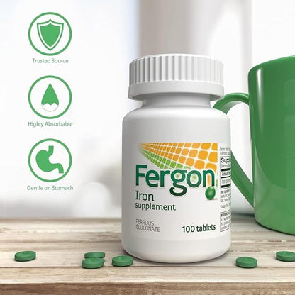 Fergon High Potency Iron Highly Soluble & Easily Digested, 27 mg Iron, 100 Tablets