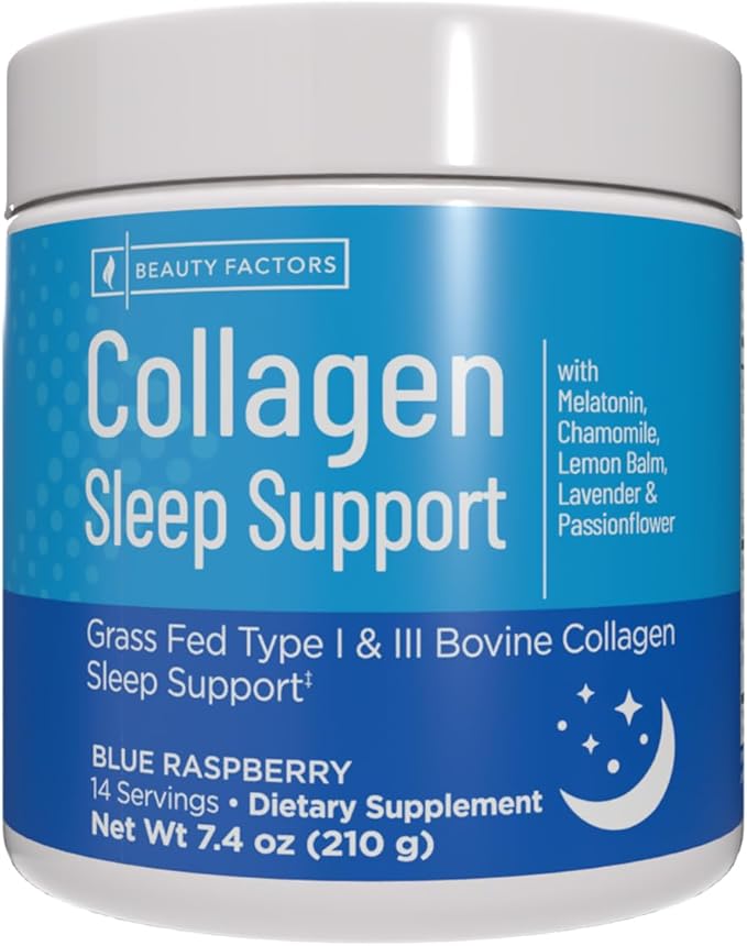 Windmill Natural Vitamins Collagen Sleep Support, with Melatonin, Chamomile, Lemon Balm, Supports Hair, Skin and Nails, Type I & III Grass Fed Collagen, Sleep Support, Blue Raspberry Flavor