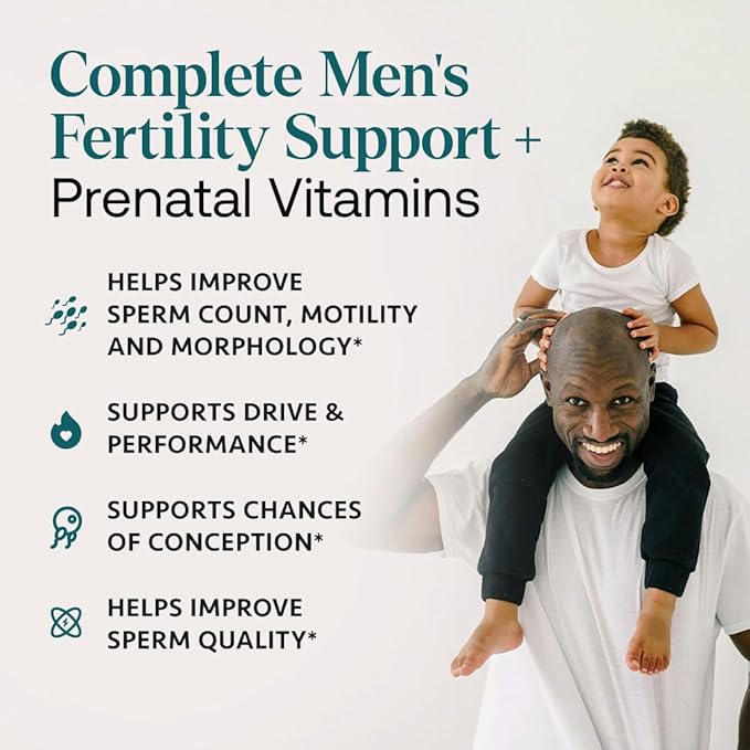Men’s Fertility Support & Prenatal Vitamins – Ayurvedic Male Fertility Supplement for Conception, Sperm Count, Motility & Volume – with Ashwagandha, Maca, CoQ10, Zinc – 60 Vegan Capsules