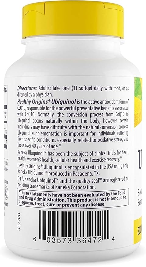 Healthy Origins Ubiquinol (Active Form of CoQ10), 200 mg - Ubiquinol Supplements for Heart Health & Antioxidant Support - Gluten-Free & Non-GMO Supplement - 30 Softgels