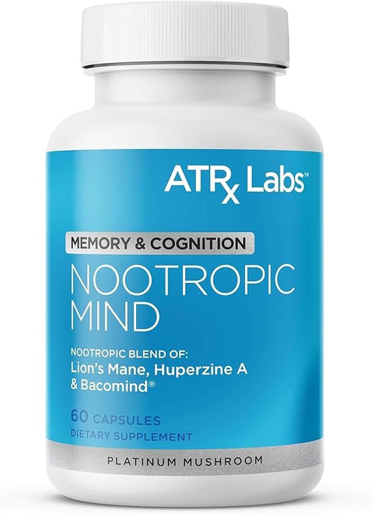 Nootropic Mind: Memory & Cognition - Brain Supplement, with Lion’s Mane Mushroom, Huperzine A, and Bacopa, May Support Brain Health, Vegan and Gluten-Free, 60 Capsules