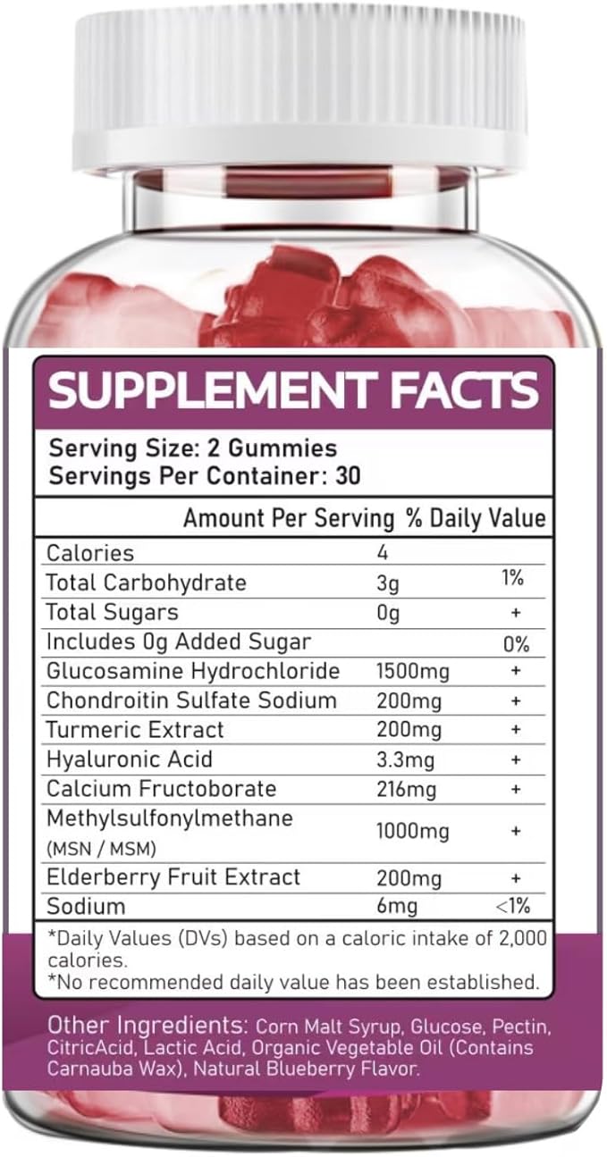 Glucosamine Chondroitin Supplements with MSM & Elderberry | Glucosamine Chondroitin Gummy for Women & Men | Glucosamine chondroitin Gummies Extra Strength | Joint Supplement | 1 Pack
