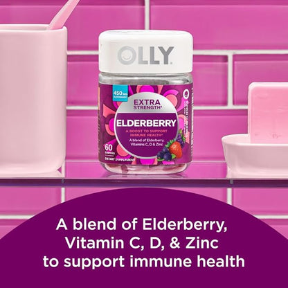 OLLY Hello Happy Gummy Worms Mood Support with Saffron, Vitamin D - 60 Count and Extra Strength Elderberry Gummies Immune Support with 450mg Elderberry - 60 Count