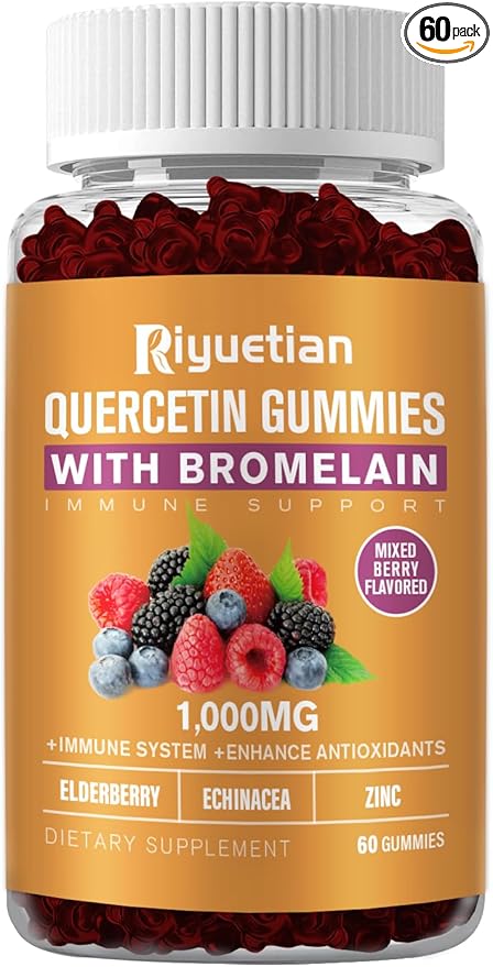 Quercetin with Bromelain, Zinc & Vitamin C - Cardiovascular,Aging Support Chewable Vitamins -Vegan - Pure Quercetin for Kids and Adults - Non-GMO 60 Count