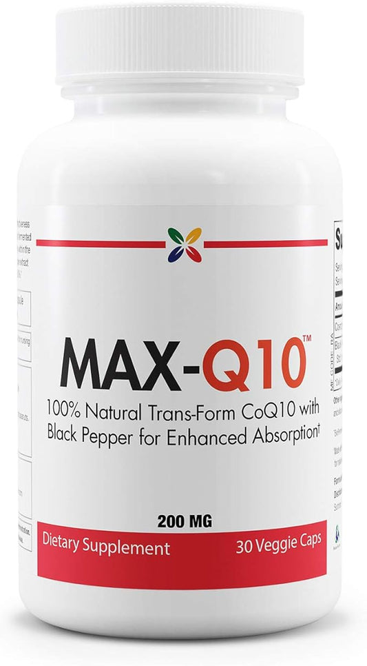 Stop Aging Now MAX-Q10 CoEnzyme Formulated with Kaneka Q10 and Enhanced BioPerine Black Pepper Extract for High Absorption, Heart Health, Energy Production 200 mg Capsules