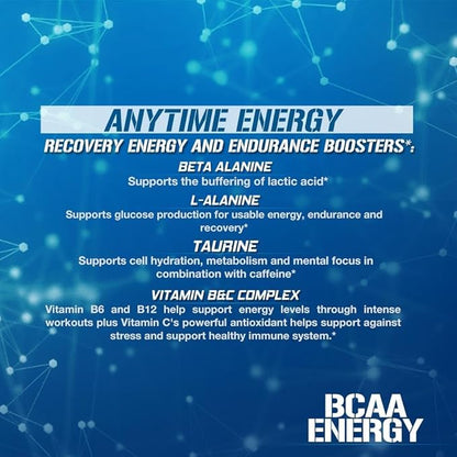 EVL BCAAs Amino Acids Powder - BCAA Energy Pre Workout Powder for Muscle Recovery Lean Growth and Endurance - Rehydrating Post Workout Recovery Drink with Natural Caffeine - Blue Raz