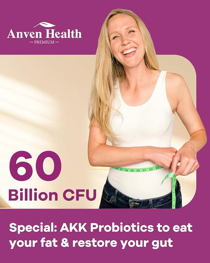 Akkermansia Probiotics for Women in Menopause – 60 Billion CFU for Gut, Metabolism & Hormonal Balance – Non-GMO, Vegan, with Herbal Support, Calcium, Prebiotics & Vitamins | 180 Capsules