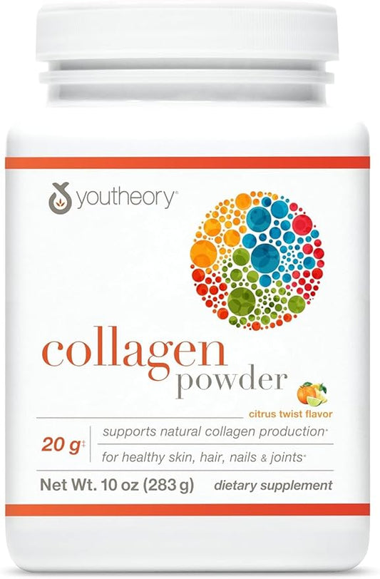 Youtheory Collagen Powder - Premium Collagen Supplement with Vitamin C & Biotin - Healthy Hair, Nails, Skin & Joints* - Hydrolyzed & Highly Absorbable - Dairy, Soy & Gluten Free - Citrus Twist - 10 oz