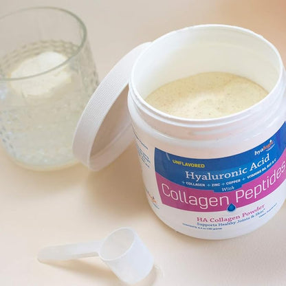 Hyalogic Collagen Peptides Powder w/Hyaluronic Acid, Hydrolyzed Types 1 & 3, Grass Fed, Keto Protein Powder Supplement for Hair Growth, Skin, Nails Unflavored Easy to Mix 6.4 oz (180 gr.)