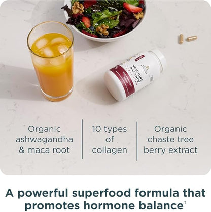 Ancient Nutrition Hormone Balance + Collagen Supplement, Hydrolyzed Collagen Peptides, Key Clinically Validated Ingredient to Support Balanced Hormones and Boost Energy, 60 Capsules