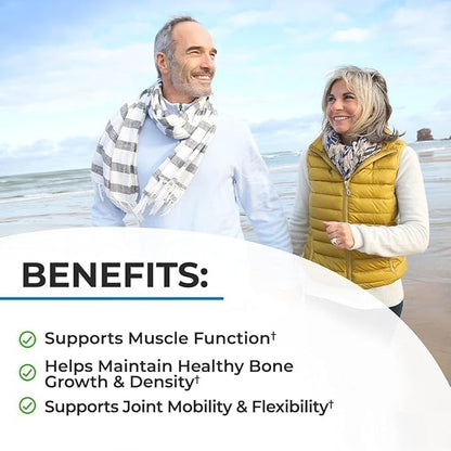 High Absorption Bone Strength Supplement - Gentle Non-Constipating Bone Health Supplement for Women & Men with 9-in-1 Complex with Calcium Magnesium Zinc D3 K2 & More - 3rd Party Tested - 2 Months