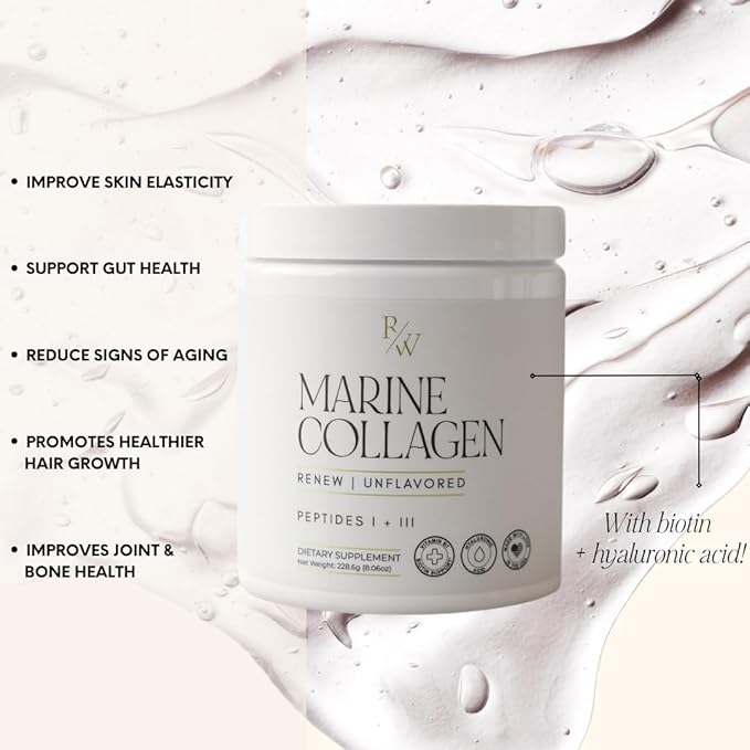 Renew Marine Collagen Powder + Biotin & Hyaluronic Acid for Better Hair, Skin & Nails, Unflavored - 20 Scoops, 8oz