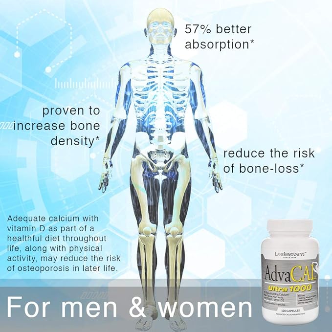 Lane Innovative - AdvaCAL Ultra 1000, Bone Building Calcium, Including Vitamin D3 and Magnesium, Easy Absorption (40 Servings)