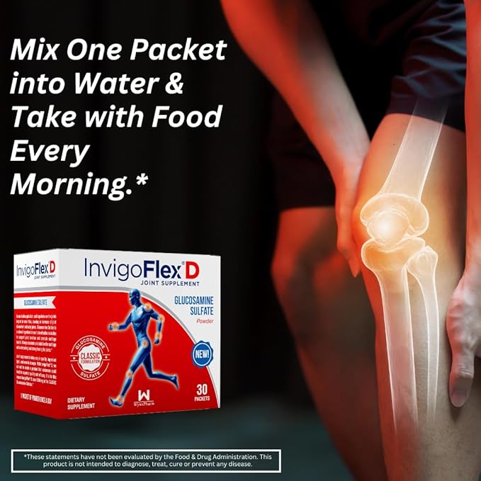 INVIGOFLEX 1500mg of Glucosamine Sulfate Powder (Classic Formulation) - Premium Joint Supplement for Knees, Hands, Back, and Hip Support D: Glucosamine Sulfate, Packets - 60 Packets