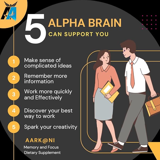 Aarkani Alpha Brain Nootropic Supplement for Memory, Focus & Mental Clarity – Cognitive Boost for Students, Professionals & Gamers – Caffeine, Alcohol & Gluten-Free (60 Capsules)