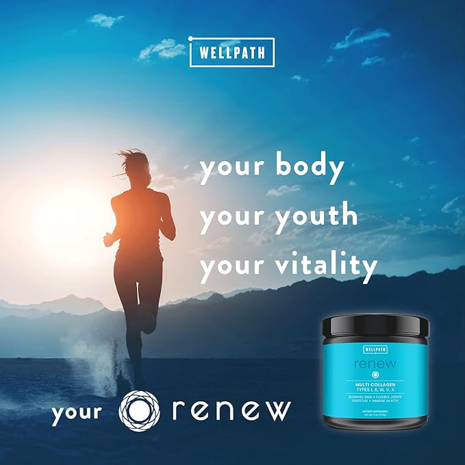 WellPath Renew Multi Collagen Protein Powder for Women | Hair, Nails, Skin | Hydrolyzed Grass-Fed Bovine, Marine, & Chicken Sources Collagen Peptides | Types I, II, III, V, X | 11 oz | 40 Servings