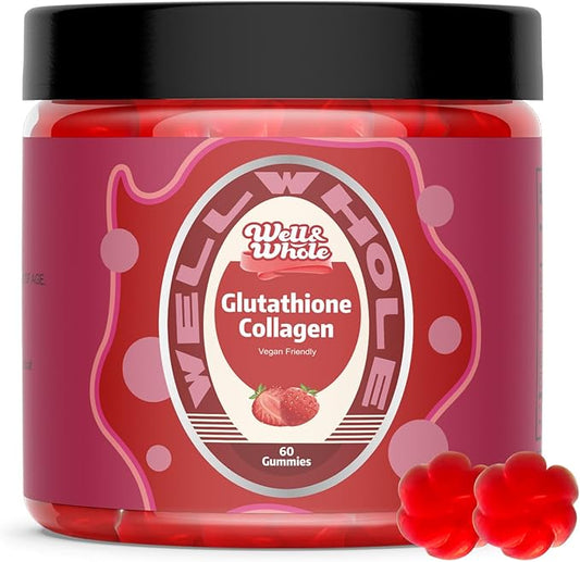 Well&Whole Glutathione Collagen Glow Gummies, Glow Beauty Collagen Gummies for Women, Strawberry Flavor, 60 Counts