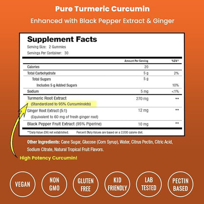 NutraChamps Turmeric Gummies for Adults & Kids with Ginger & Black Pepper Extract, 95% Curcuminoids, Vegan Natural Curcumin Joint Support Supplement, Tumeric Gummy Supplements