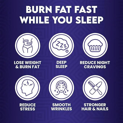Night Collagen Burn, Nighttime Fat Burner & Weight Loss Support, Natural Deep Sleep SuperLatte, Appetite Suppressant, Skin, Hair, Nails & Joints Support, Superboost 30 Servings