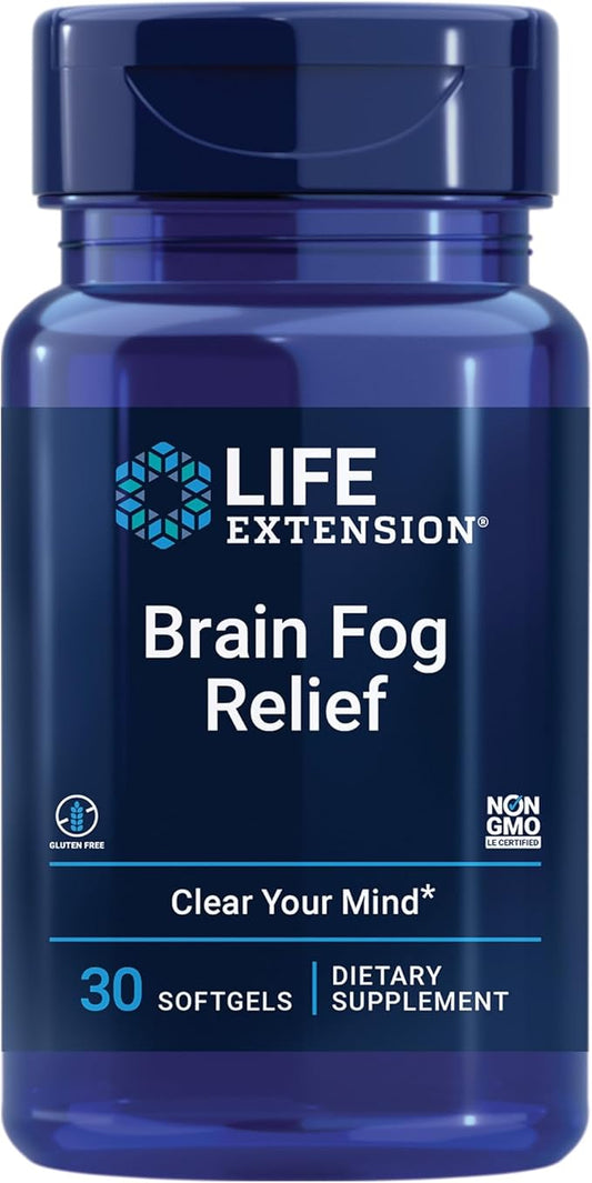 Life Extension Brain Fog Relief, Mango Leaf Extract, standardized Peppermint Oil, nootropic Brain Supplement for Clarity and Focus, Fast-Acting, Caffeine-Free, Gluten Free, Non-GMO, 30 softgels