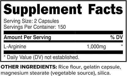 Primaforce L-Arginine (300 Capsules, 150 Servings / 1,000 mg L-Arginine Per Serving) | Extra Strength Amino Acid Supplement for Men and Women - Gluten Free, Non-GMO