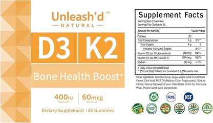 Unleash'd Vitamin D3 K2 Gummies 60 Count