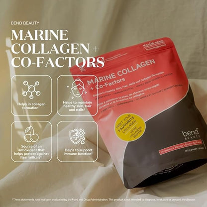 Bend Marine Collagen + Co-Factors | Strawberry Flavored Collagen Powder | Hydrolyzed Collagen Supplement | Fish Collagen Peptides + Silicon + Vitamin C | Supports Healthy Skin, Hair & Nails