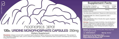 Nootropics Depot | Uridine Monophosphate Capsules | 120 Count | 250mg