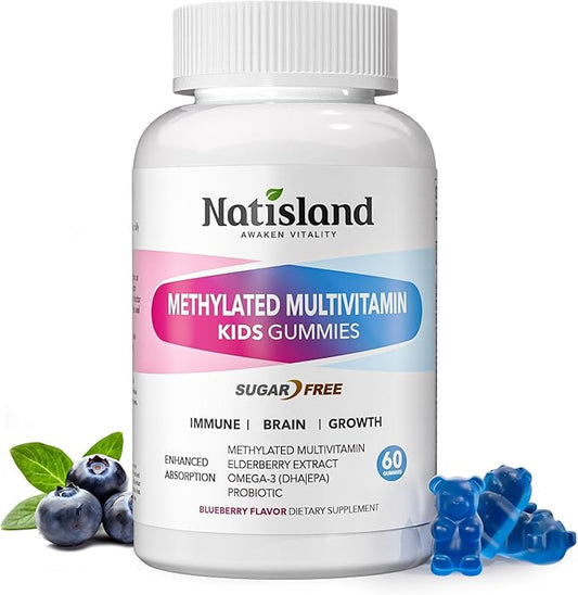 Kids Methylated Multivitamin - Chewable Multivitamin for Kids & Teens 4+, With L Methylfolate, Vegan Omega-3, Zinc, Probiotics & Elderberry, Immune Support, Brain Health, MTHFR Supplement, Sugar-Free